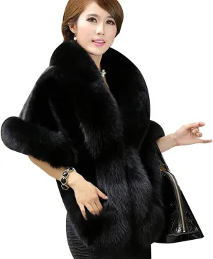 Women's Faux Fur Coat Wedding Cloak Cape Shawl for Evening Party