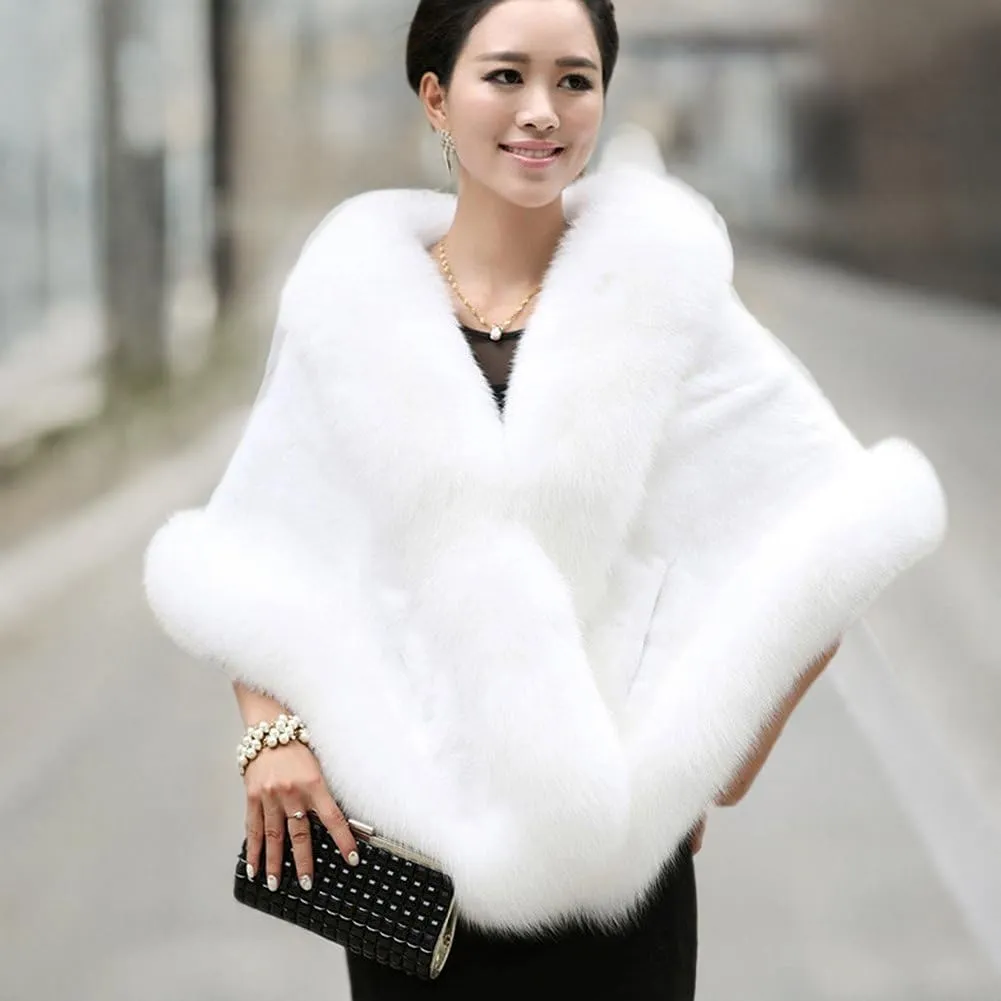 Women's Faux Fur Coat Wedding Cloak Cape Shawl for Evening Party