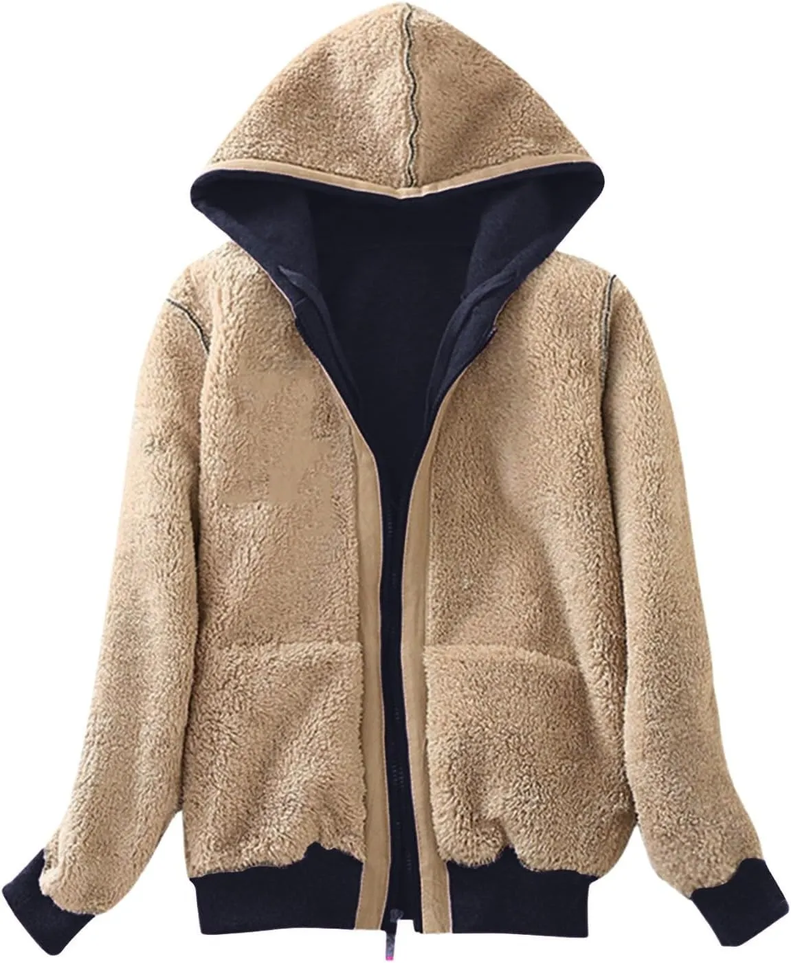 Women's Fleece Hoodies Zip Up Drawstring Long Sleeve Sweater Coat With Pocket Oversized Warm Soft Loose Fit Outfits
