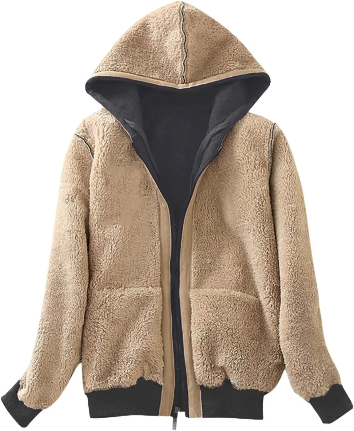 Women's Fleece Hoodies Zip Up Drawstring Long Sleeve Sweater Coat With Pocket Oversized Warm Soft Loose Fit Outfits