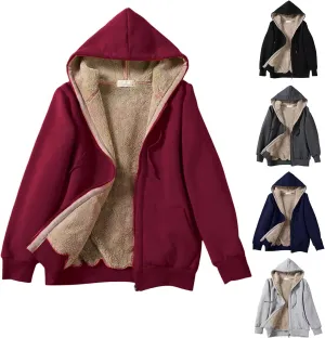 Women's Fleece Hoodies Zip Up Drawstring Long Sleeve Sweater Coat With Pocket Oversized Warm Soft Loose Fit Outfits