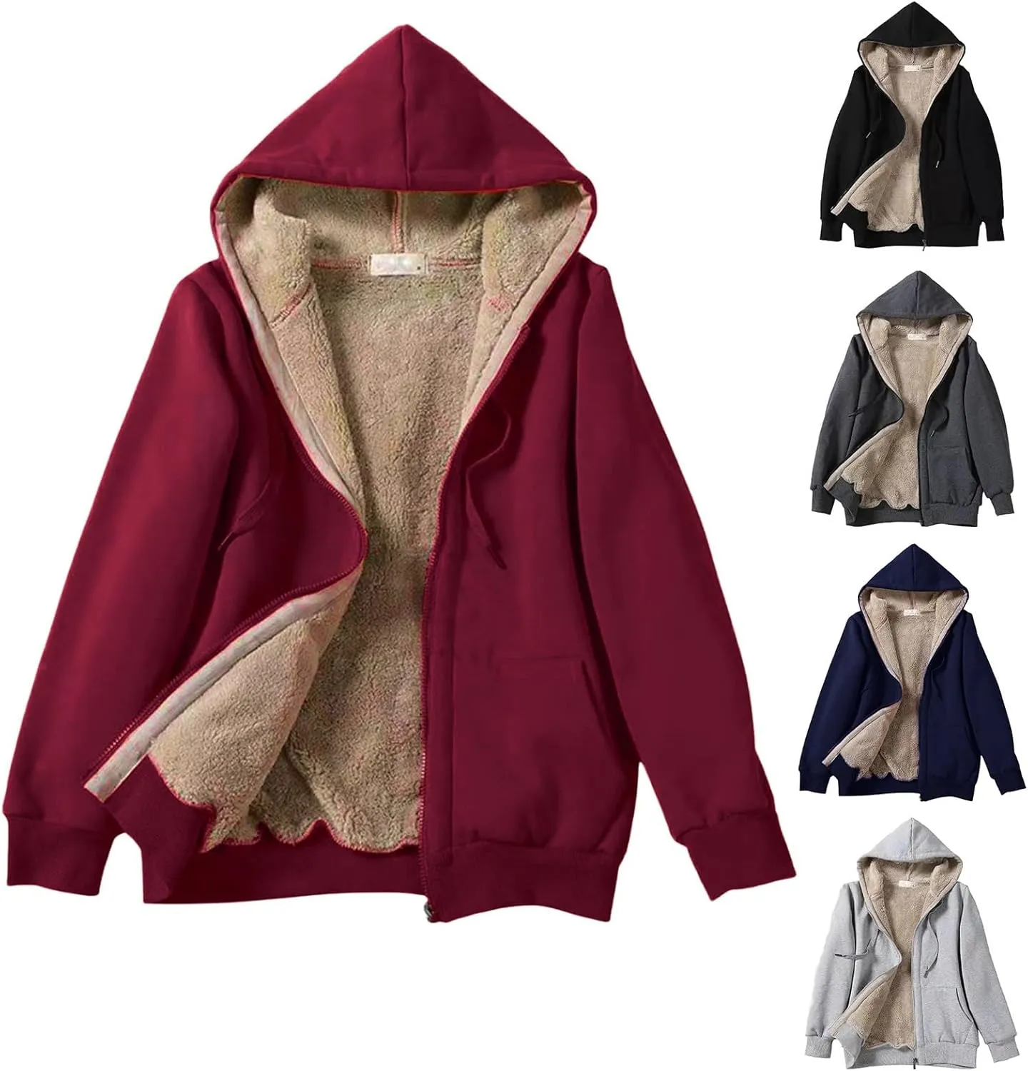 Women's Fleece Hoodies Zip Up Drawstring Long Sleeve Sweater Coat With Pocket Oversized Warm Soft Loose Fit Outfits