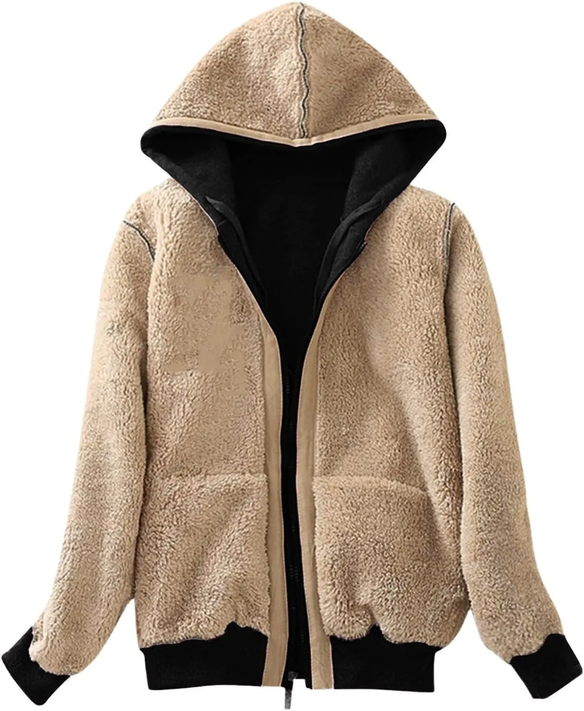 Women's Fleece Hoodies Zip Up Drawstring Long Sleeve Sweater Coat With Pocket Oversized Warm Soft Loose Fit Outfits