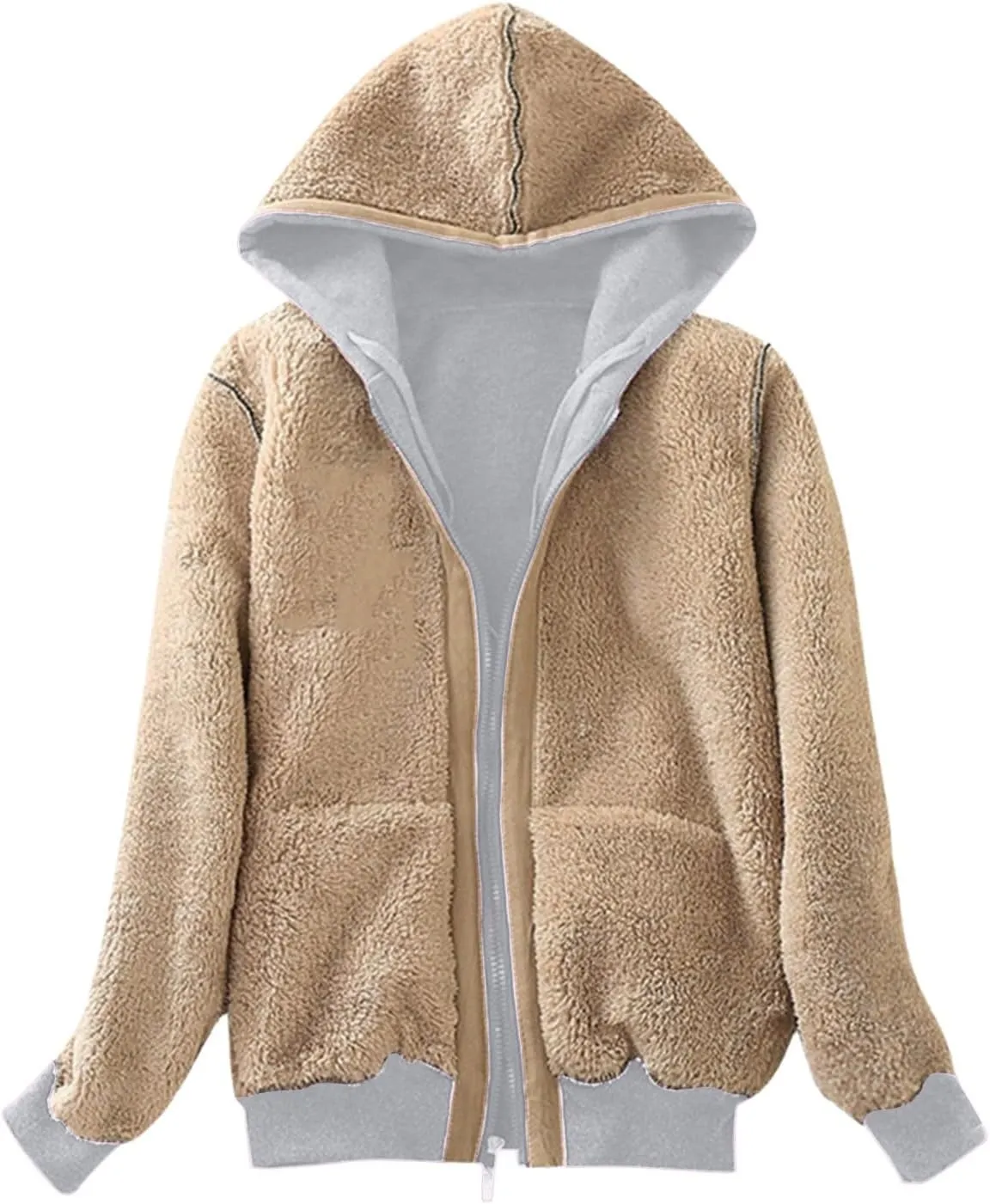 Women's Fleece Hoodies Zip Up Drawstring Long Sleeve Sweater Coat With Pocket Oversized Warm Soft Loose Fit Outfits