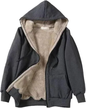 Women's Fleece Hoodies Zip Up Drawstring Long Sleeve Sweater Coat With Pocket Oversized Warm Soft Loose Fit Outfits