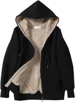 Women's Fleece Hoodies Zip Up Drawstring Long Sleeve Sweater Coat With Pocket Oversized Warm Soft Loose Fit Outfits