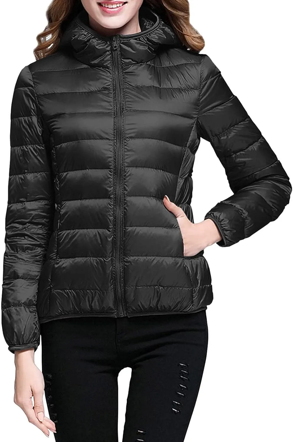 Women's Lightweight Long-Sleeve Water-Resistant Packable Hooded Puffer Jacket Winter Coat Women Down Coats Ski Jacket