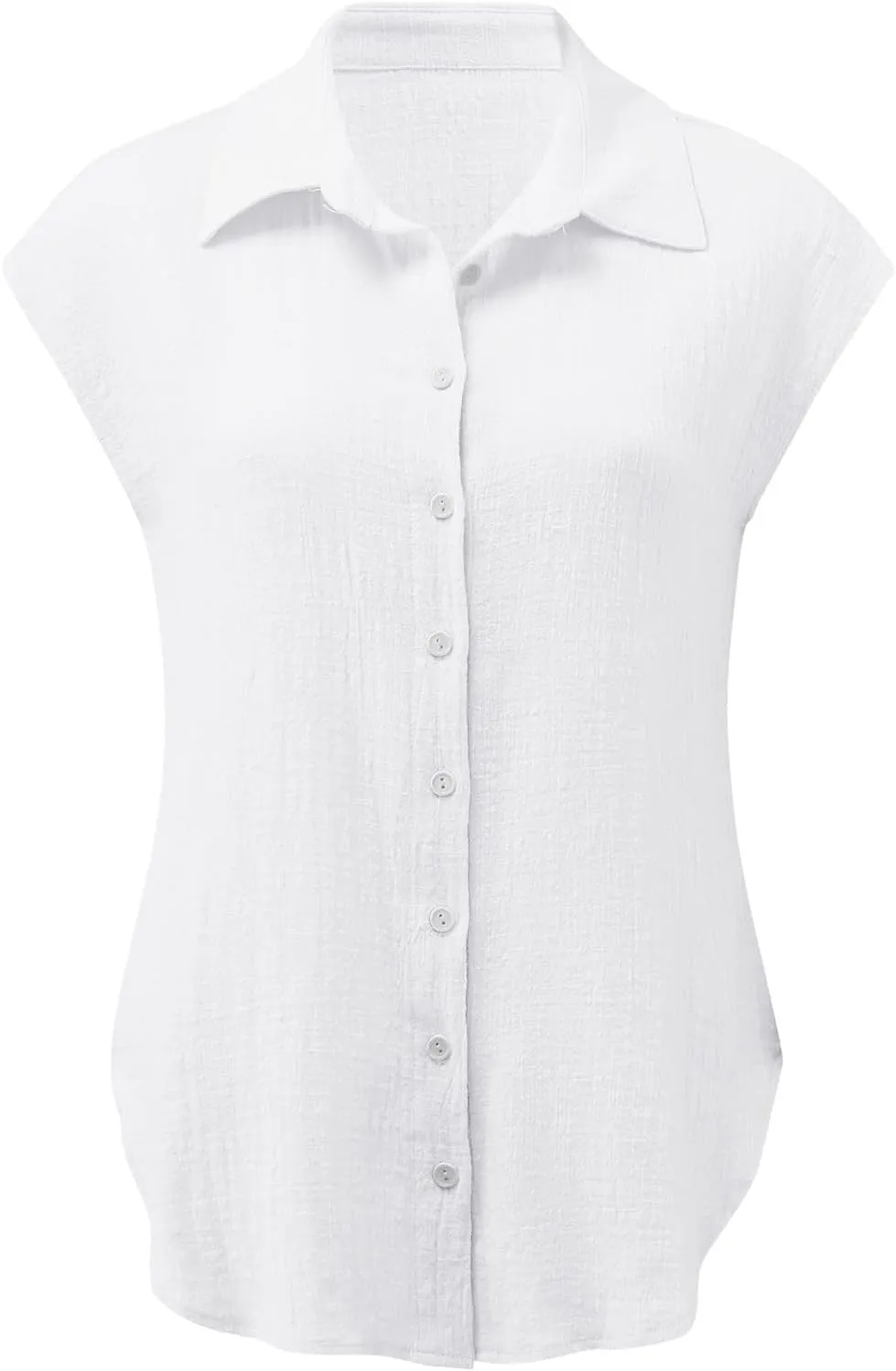Womens Linen Tops Cap Sleeve Button Down Shirt Gauze Linen Shirt Casual Loose Fit Work Blouses Solid Linen Shirt Tops