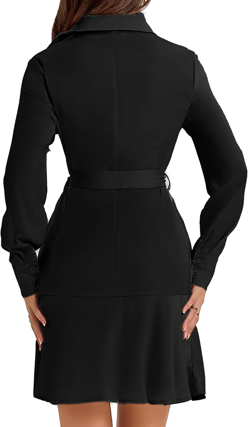 Women's Long Sleeve Button Down Shirt Dress Casual Tie Waist Midi Dresses