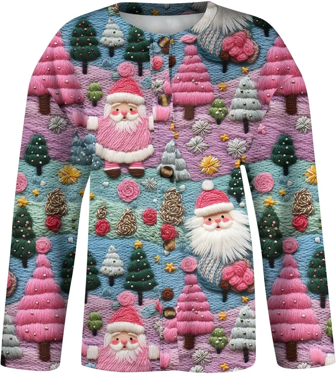 Women's Long Sleeve Fashion Christmas Printed Long Sleeve Knitted Cardigan Button Down Jacket