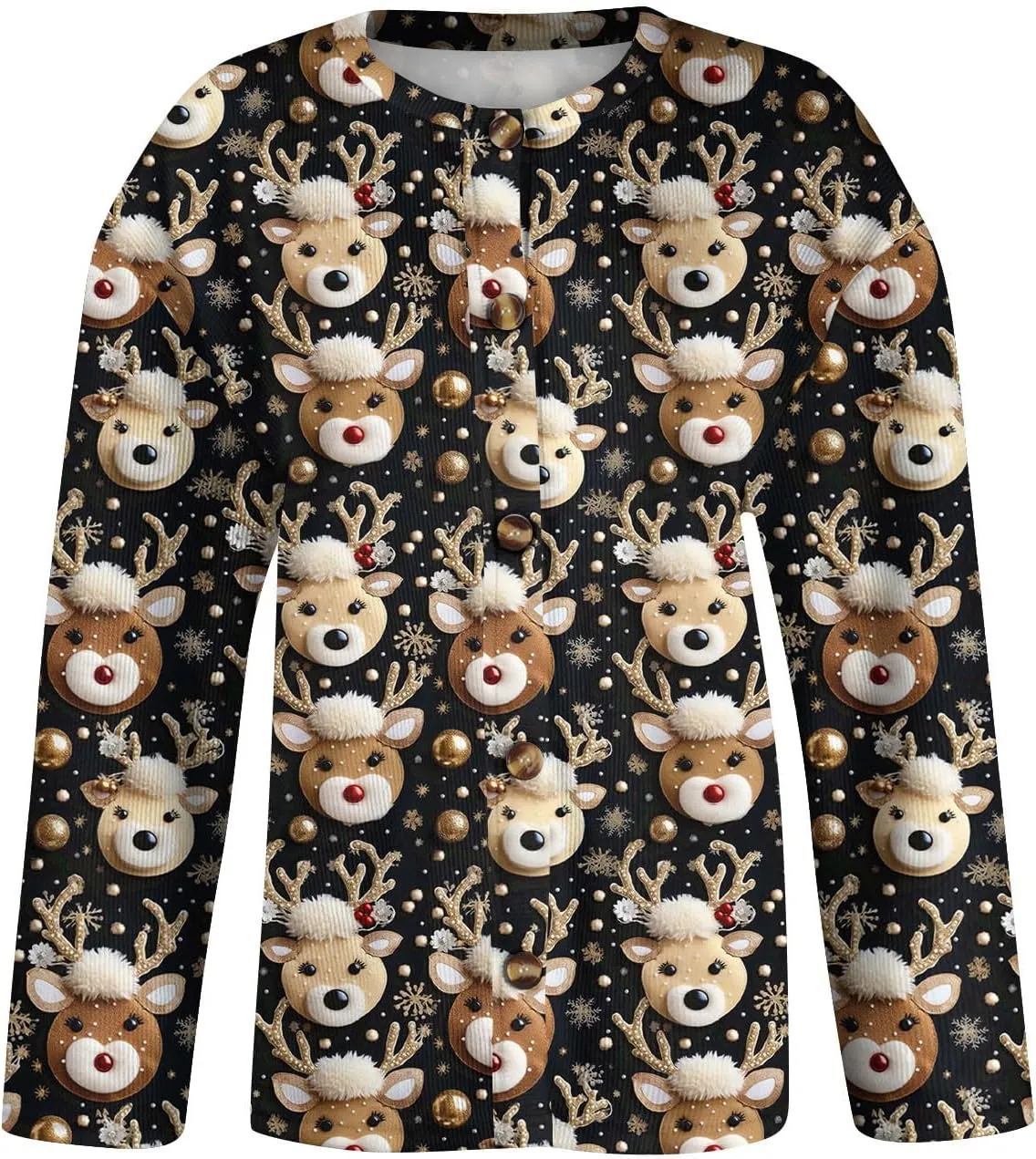 Women's Long Sleeve Fashion Christmas Printed Long Sleeve Knitted Cardigan Button Down Jacket