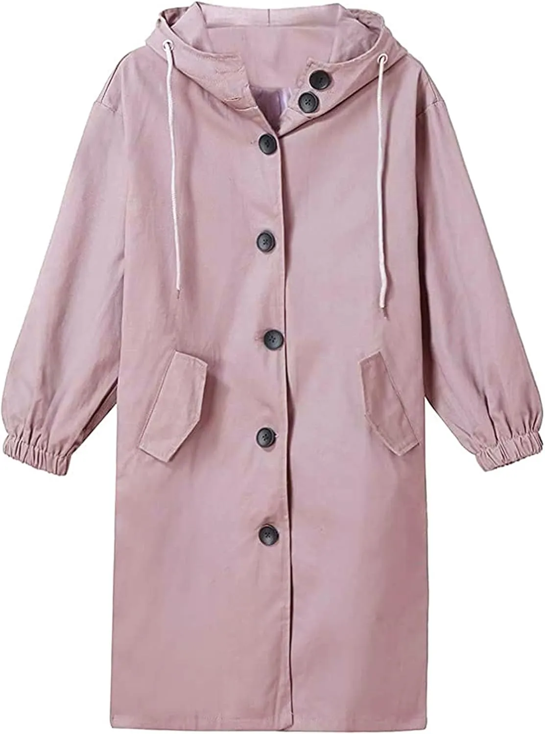Womens Long Windproof Jacket Lightweight Windbreaker Hooded with Pocket for Outdoor Travel Hiking Trench Coats