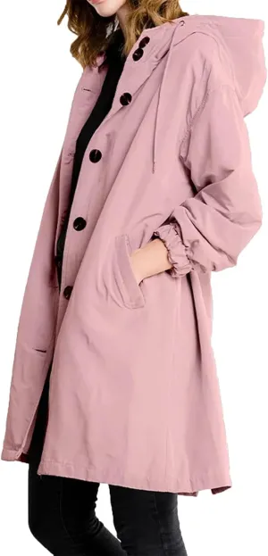 Womens Long Windproof Jacket Lightweight Windbreaker Hooded with Pocket for Outdoor Travel Hiking Trench Coats