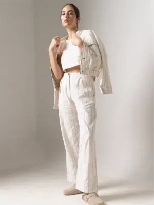 Women's Olive Cotton Linen Wide Leg Pant