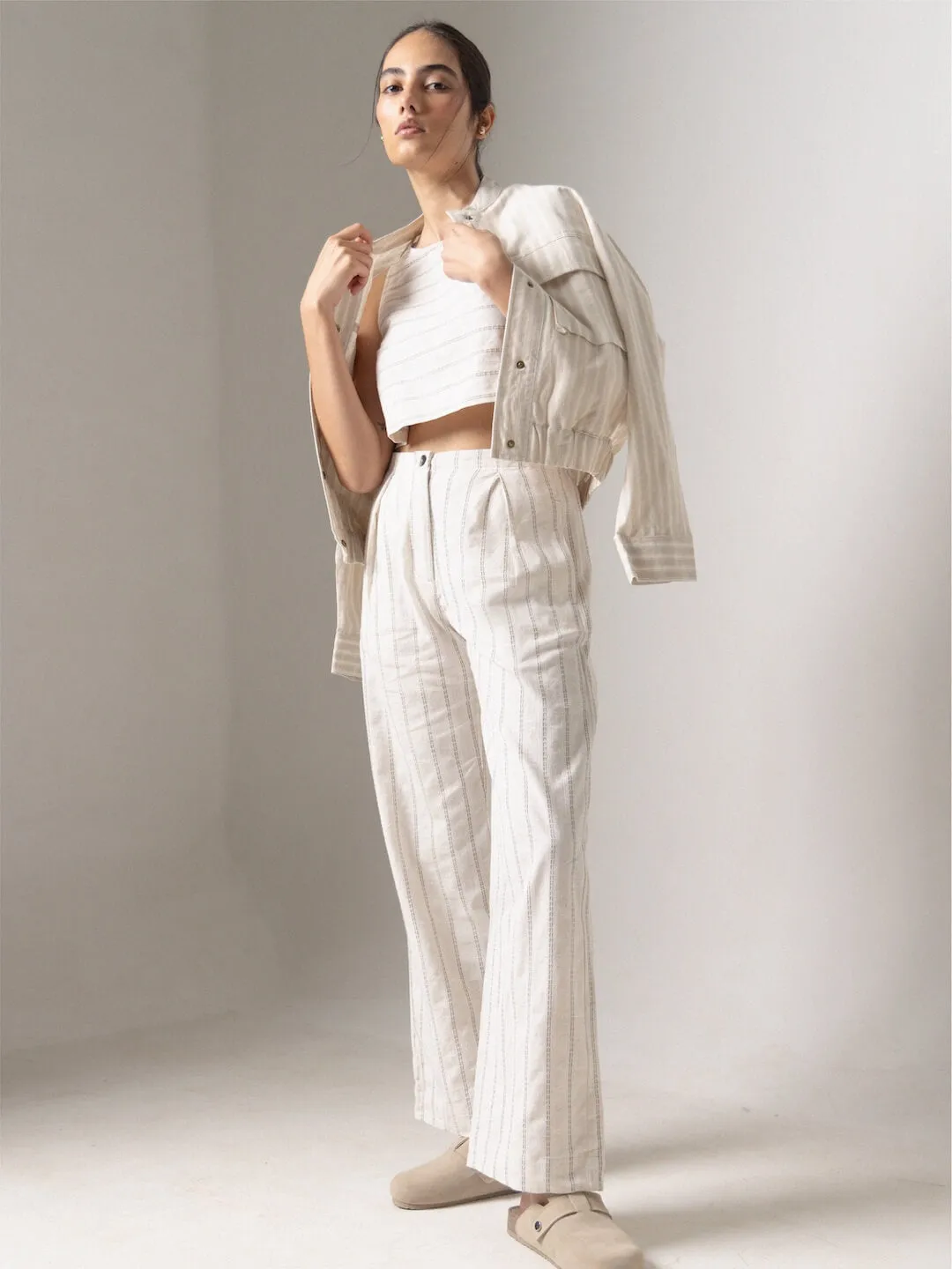 Women's Olive Cotton Linen Wide Leg Pant