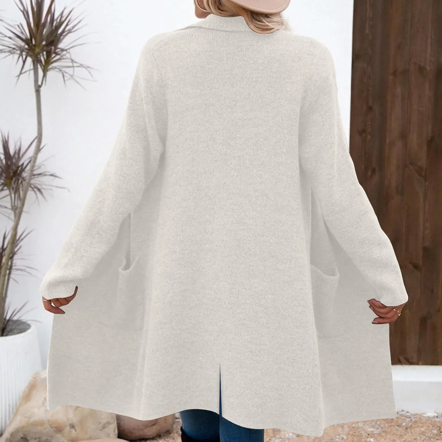 Women's Pea Coat Double Breasted Lapel Trench Coat Wool Blend Thicken Coat Open Front Cardigan Coatigan with Pockets