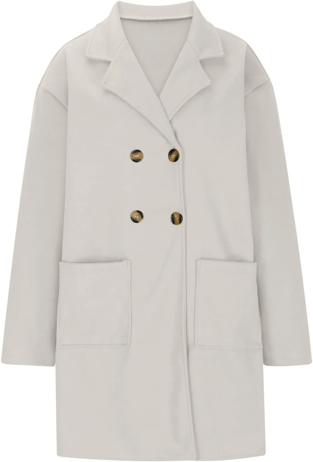 Women's Pea Coat Double Breasted Lapel Trench Coat Wool Blend Thicken Coat Open Front Cardigan Coatigan with Pockets