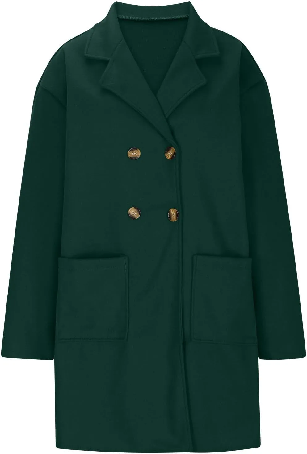 Women's Pea Coat Double Breasted Lapel Trench Coat Wool Blend Thicken Coat Open Front Cardigan Coatigan with Pockets