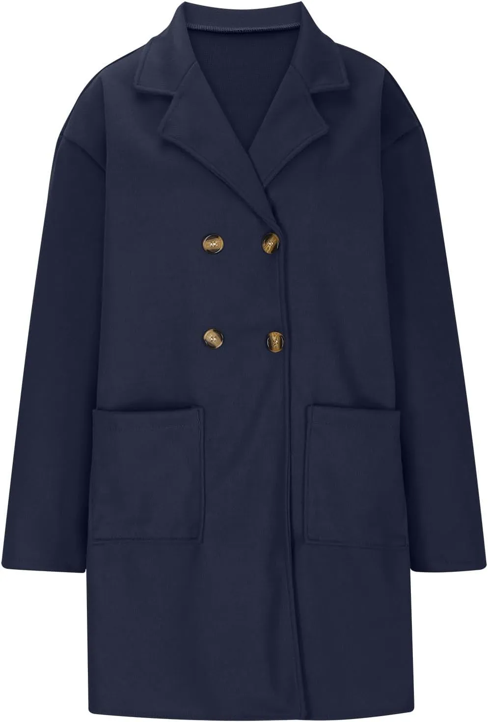 Women's Pea Coat Double Breasted Lapel Trench Coat Wool Blend Thicken Coat Open Front Cardigan Coatigan with Pockets