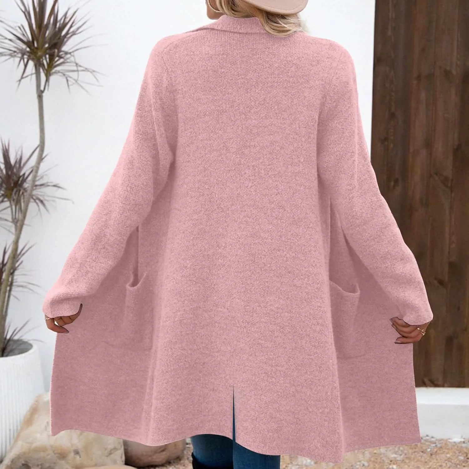Women's Pea Coat Double Breasted Lapel Trench Coat Wool Blend Thicken Coat Open Front Cardigan Coatigan with Pockets