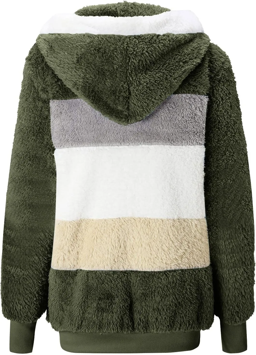 Womens Plus Size Fuzzy Fleece Jacket Winter Full Zip Plush Hooded Cardigan Coats Soft Oversized Shaggy Warm Outerwear