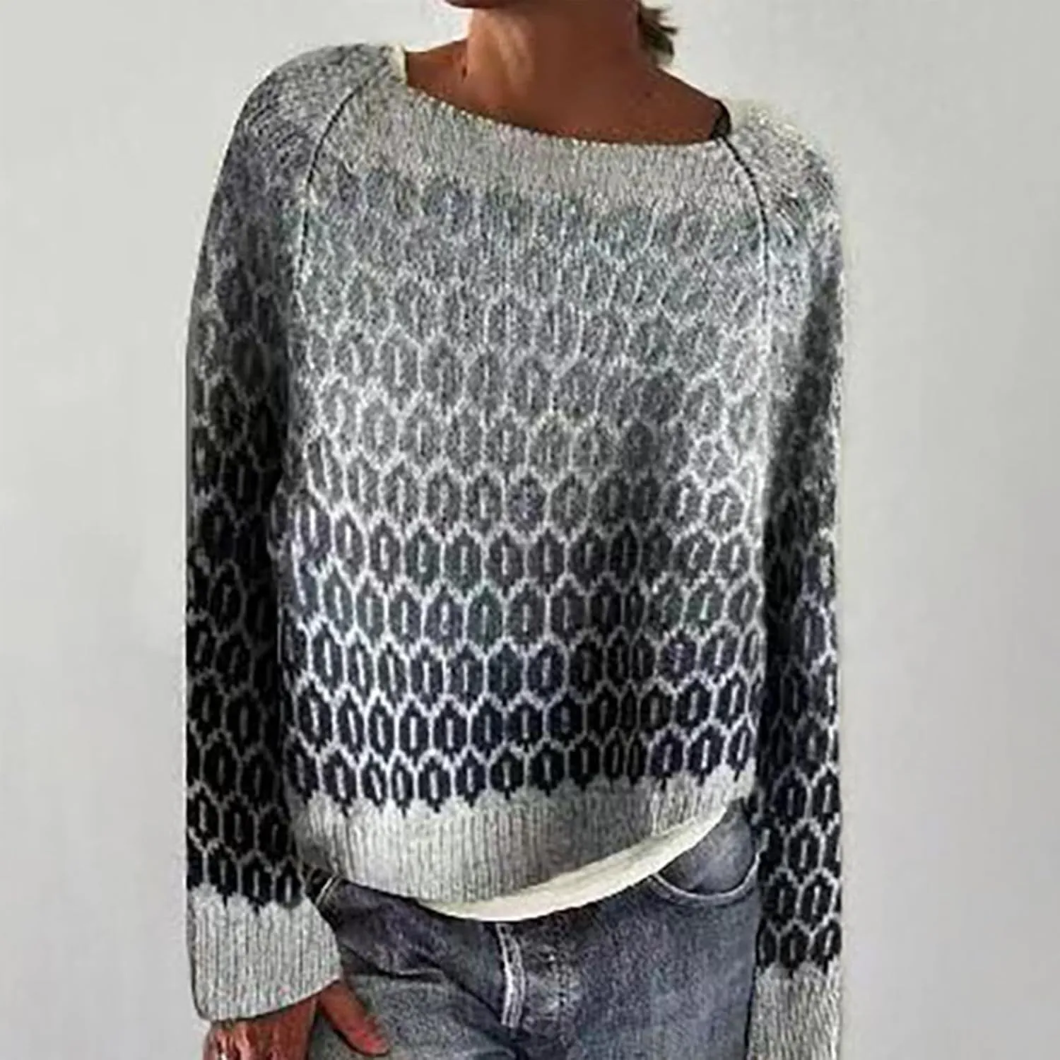 Womens Plus Size Sweater Round Neck Knit Loose Large Rainbow Sweater Female Fall Fuzzy Knit Warm Pullover Sweater