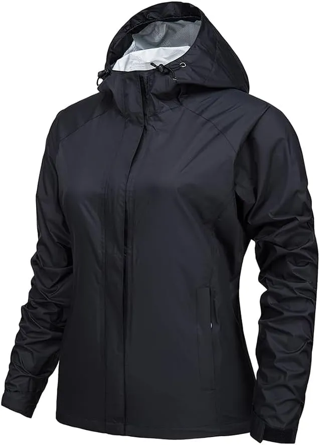 Womens Raincoat Lightweight Rain Jackets Outdoor Waterproof Hooded Windbreaker