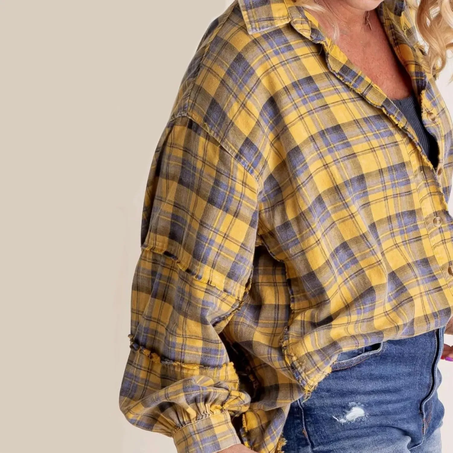 Women's Seams Raw Edge Washed Oversized Shirt Jacket with Pockets, Oversized Denim Jacket Women, Flannel Shirt