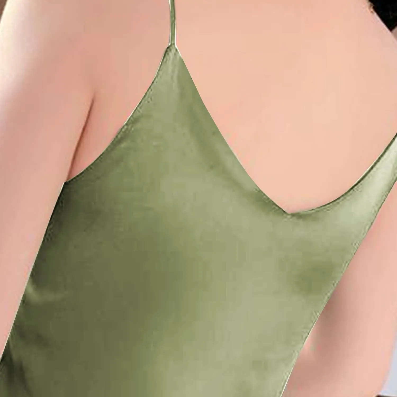 Womens Silk Satin Tank Tops V Neck Camisole Spaghetti Strap Y2k Dressy Shirts Summer Casual Going Out Basic Blouse