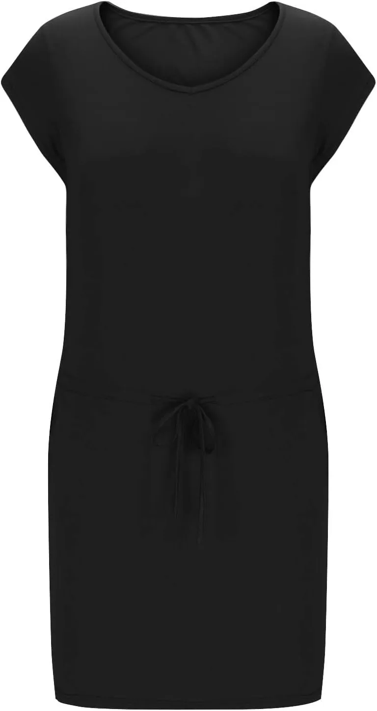 Womens Summer Dresses 2025 Casual Tie Front Short Sleeve a Line Midi Tshirt Dress Beach Vacation Clothes with Pockets