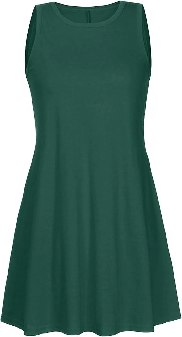 Womens Sun Dresses 2024 Summer Beach Sleeveless Solid Tank Dress Casual Loose Ruffle Flowy Midi Dresses with Pockets