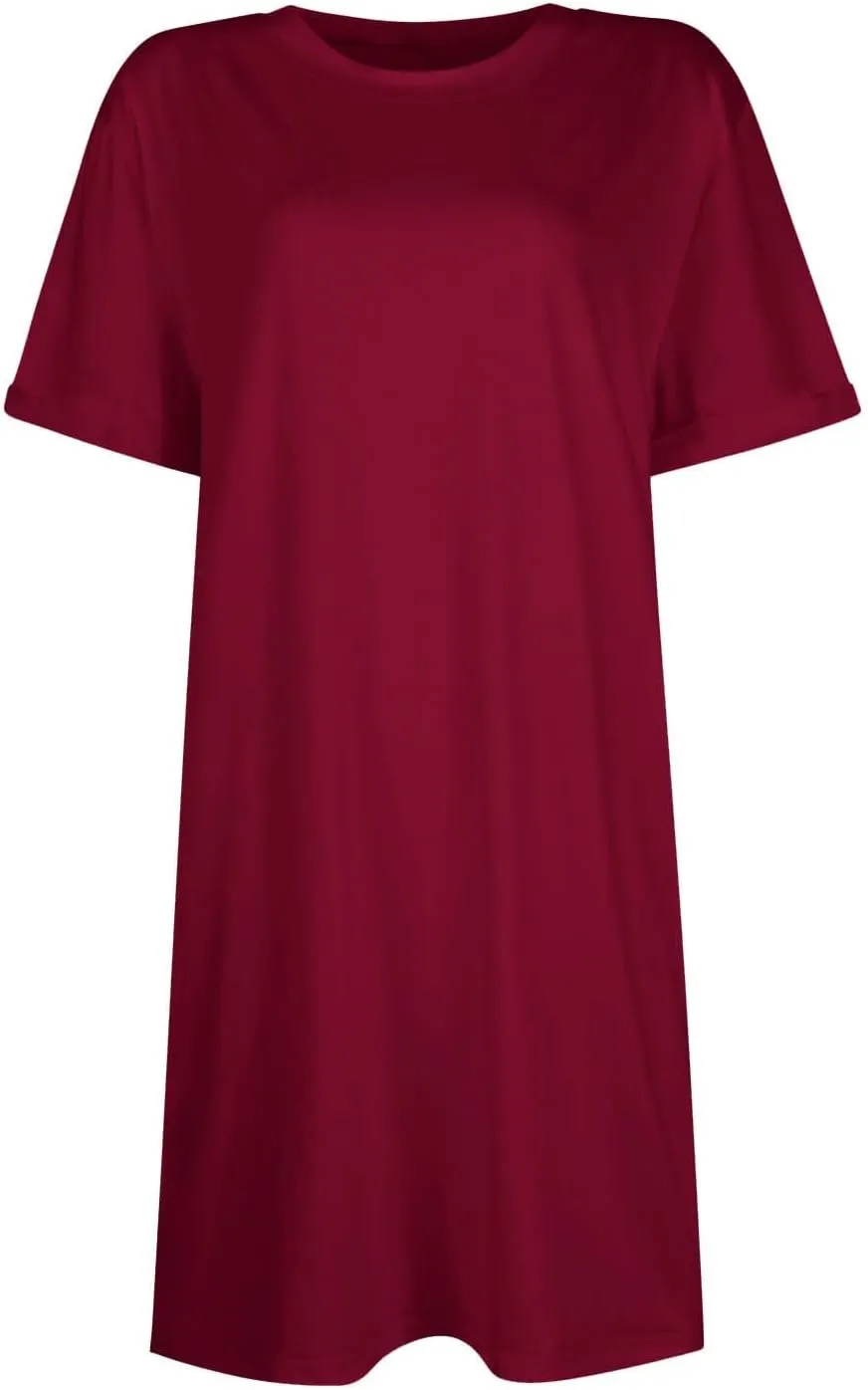 Women's Sun Dresses 2025 Vacation Summer Casual Loose Trendy Short Sleeve Round Neck Solid Color Dress, S-2XL