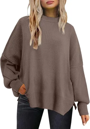 Womens Sweaters Chunky Knit Solid Color Crew Neck Long Sleeve Casual Lightweight Soft Jumper Tops
