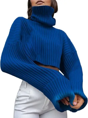Womens Sweaters Chunky Knit Solid Color Crewneck Long Sleeve Loose Fit Casual Soft Pullover Tops