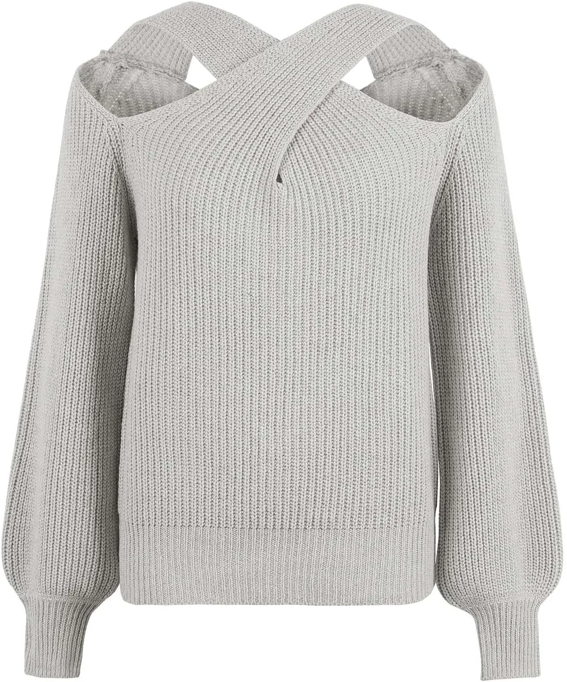 Women's Sweaters Chunky Knit Solid Color Strap Neck Long Sleeve Casual Loose Fit Soft Pullover Tops