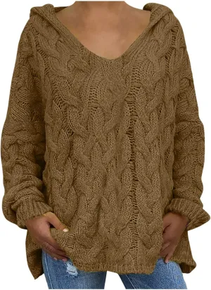Women's Sweaters Hoodies Casual Oversized V Neck Sexy Hollow Crochet Sweater Long Sleeve Pullover Loose Tops