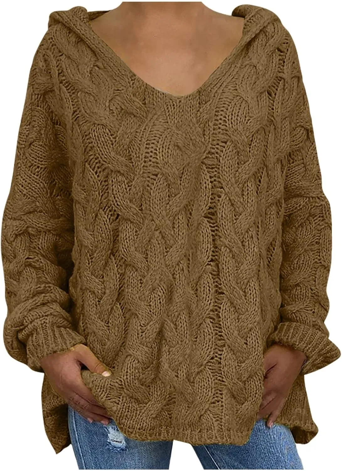 Women's Sweaters Hoodies Casual Oversized V Neck Sexy Hollow Crochet Sweater Long Sleeve Pullover Loose Tops