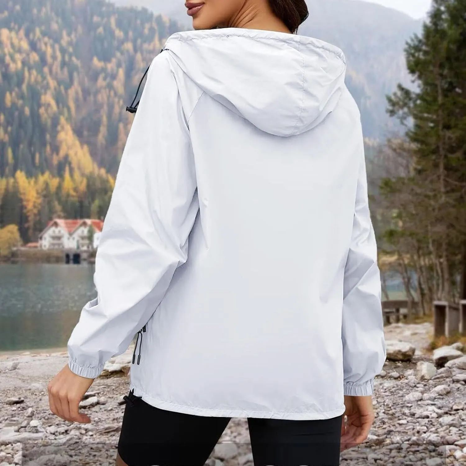 Womens Waterproof Outdoor Rain Jackets Lightweight Packable Hooded Raincoat Adjustable Soft Shell Windbreaker Jacket