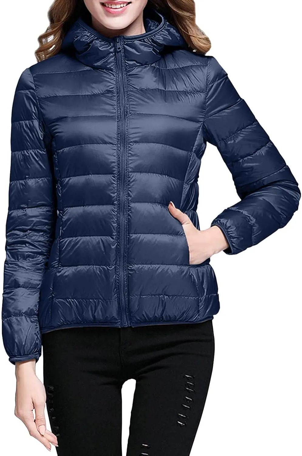 Womens Winter Waterproof Ski Jackets Hooded Lightweight Packable Puffer Jacket Down Coats Windproof Warm Trench Coat