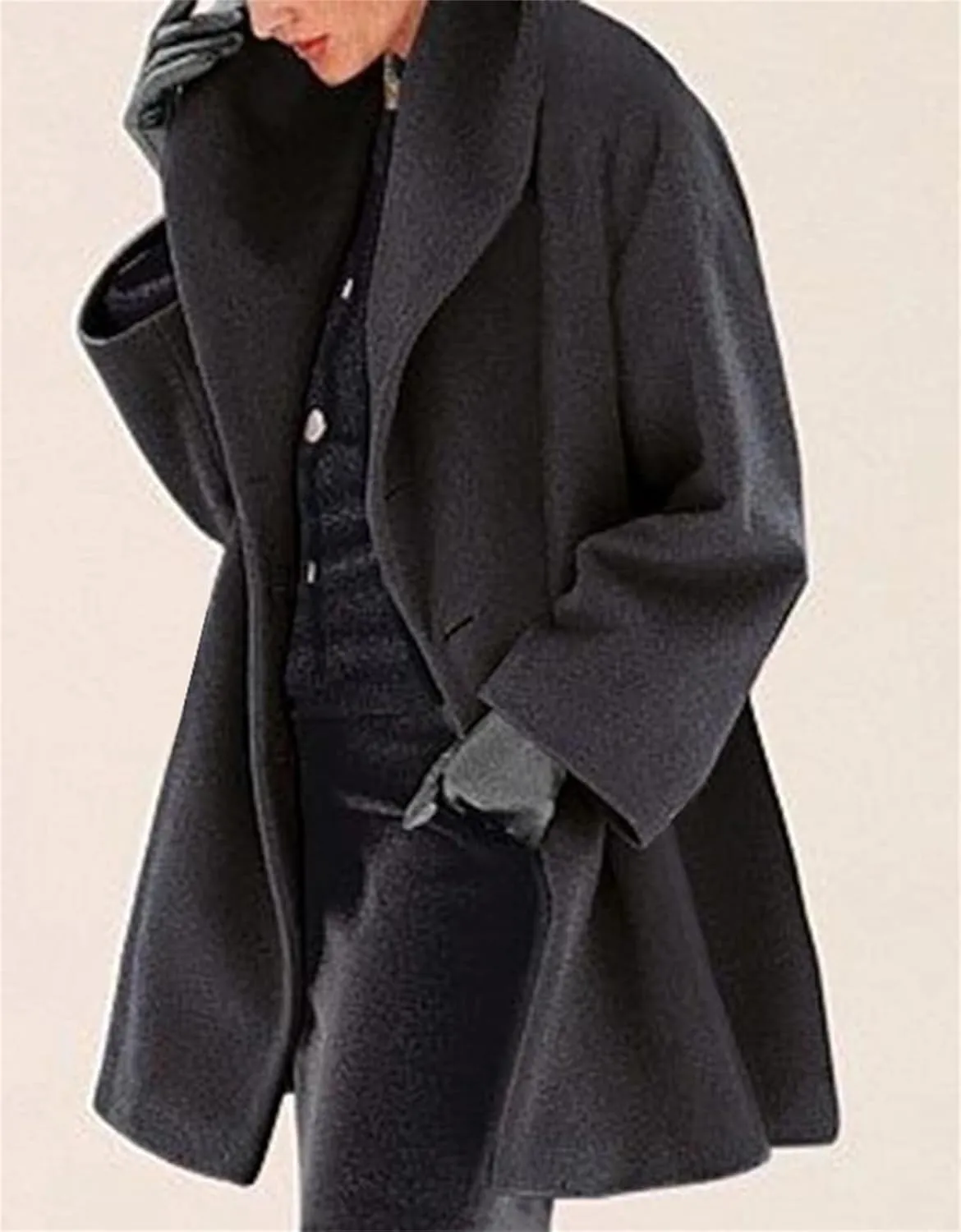 Womens Wool Blend Coat Comfy Warm Outerwear Oversized Trench Coats Casual Lapel Collar Overcoat Solid Winter Outwear