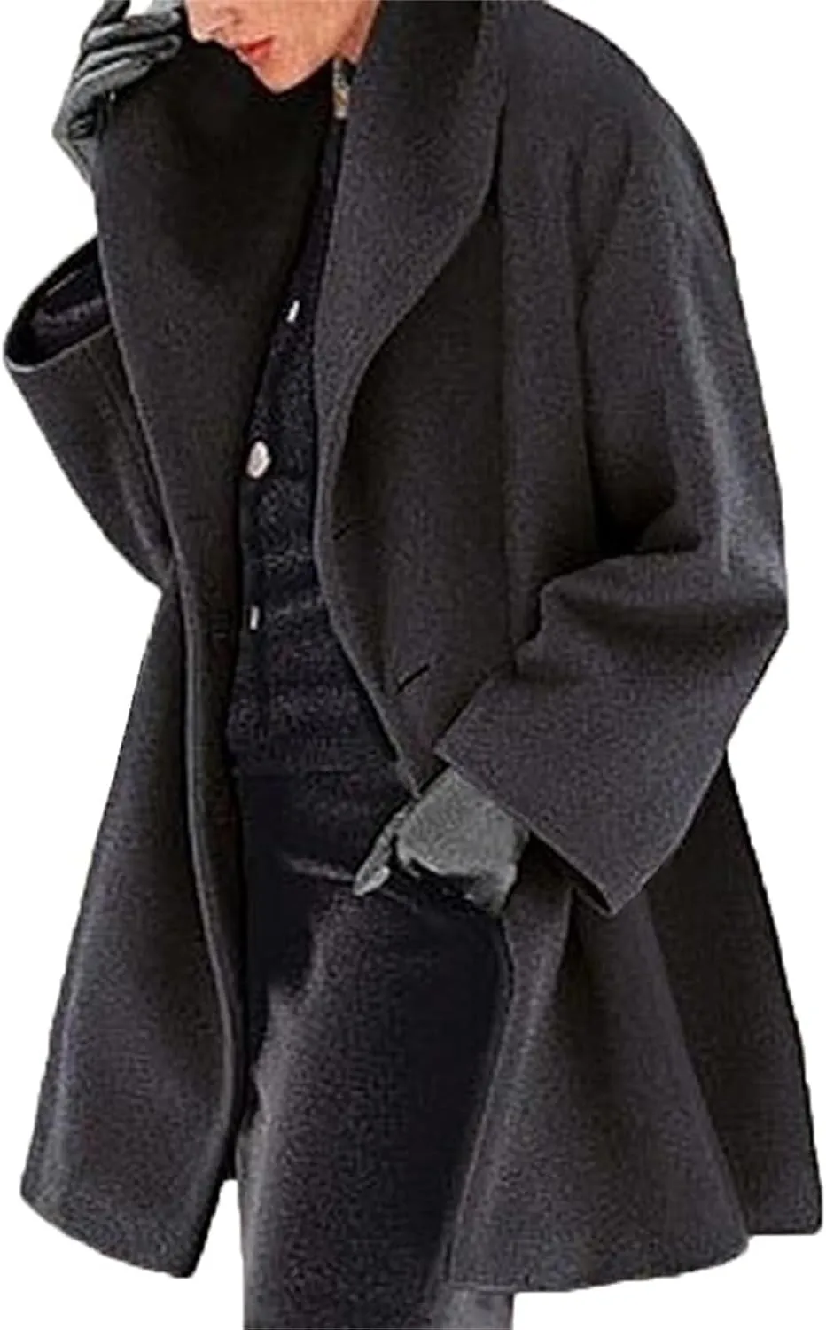 Womens Wool Blend Coat Comfy Warm Outerwear Oversized Trench Coats Casual Lapel Collar Overcoat Solid Winter Outwear