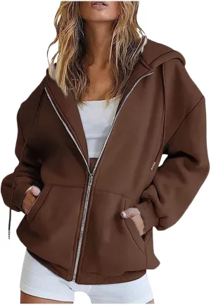 Womens Zip Up Hoodies Oversized Sweatshirts Black Zip Up Hoodie White Hoodie 2024 Winter Casual Jackets