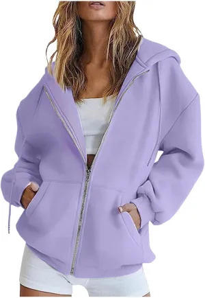 Womens Zip Up Hoodies Oversized Sweatshirts Black Zip Up Hoodie White Hoodie 2024 Winter Casual Jackets
