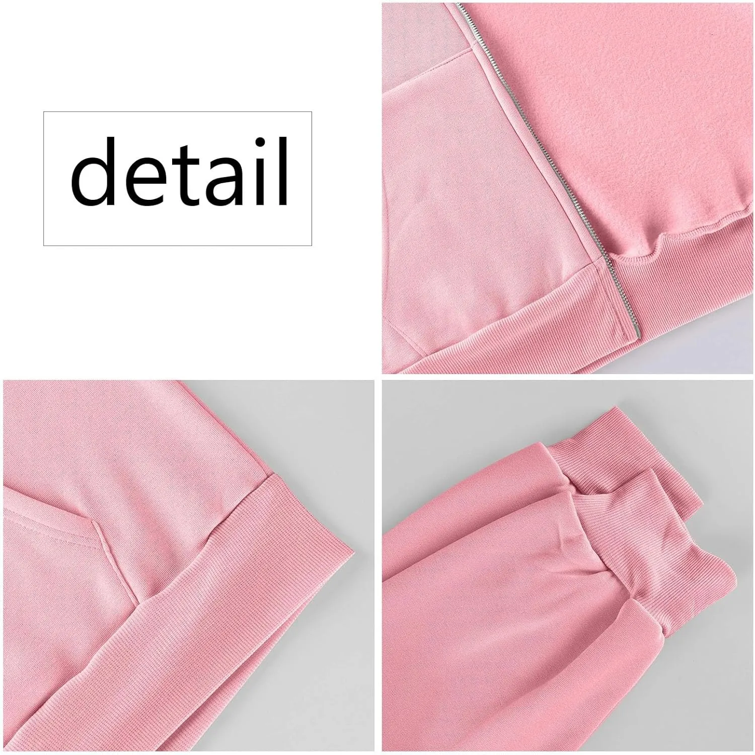 Womens Zip Up Jacket Oversized Full Zip Up Pullover with Hooded Casual Ribbed Cuffs Sweatshirts with Pockets