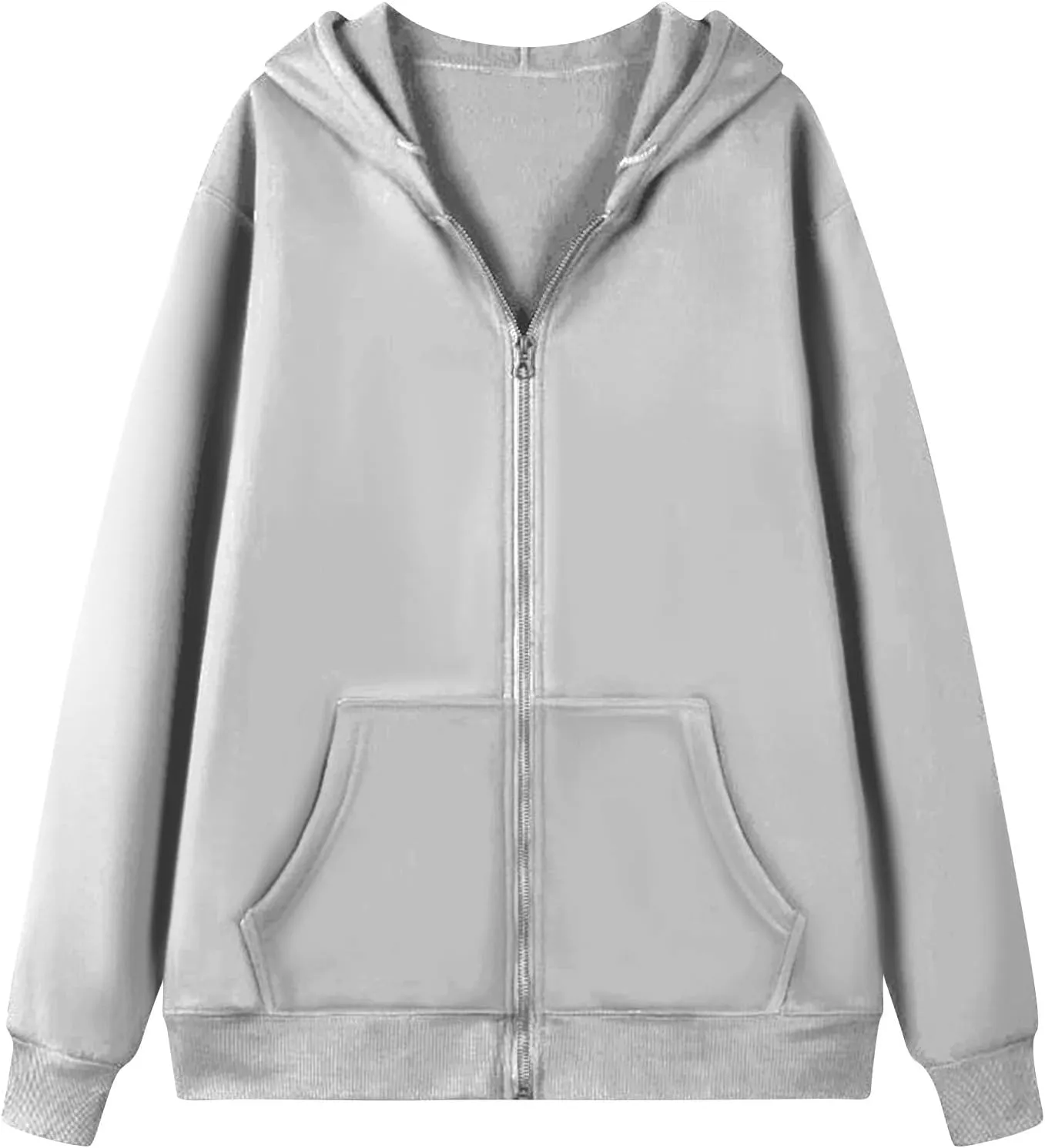 Womens Zip Up Jacket Oversized Full Zip Up Pullover with Hooded Casual Ribbed Cuffs Sweatshirts with Pockets