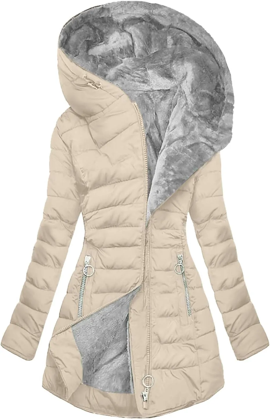 XUNRYAN Winter Coats for Women Puffer Jackets Thicken Sherpa Fleece Lined Down Jacket Faux Fur Hooded Parka Anorak Outerwear