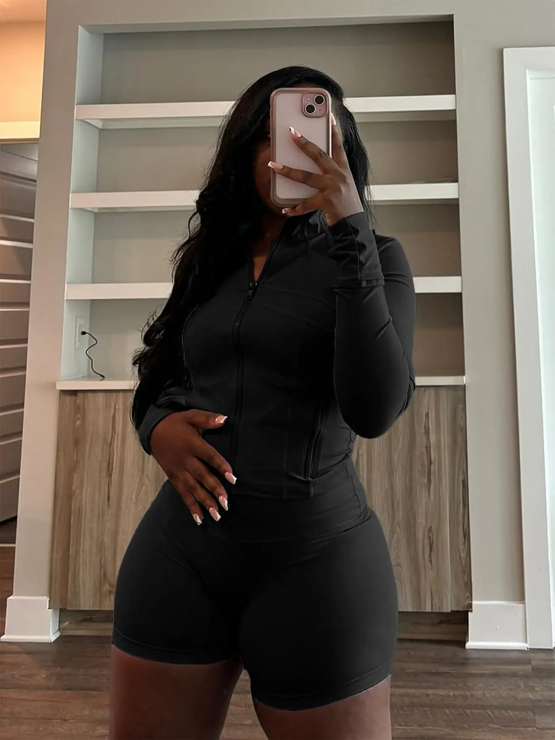 XZLUFNY Two Piece Short Sets for Women Long Sleeve Sport Jacket Bodycon Short Tracksuit Sweatsuit