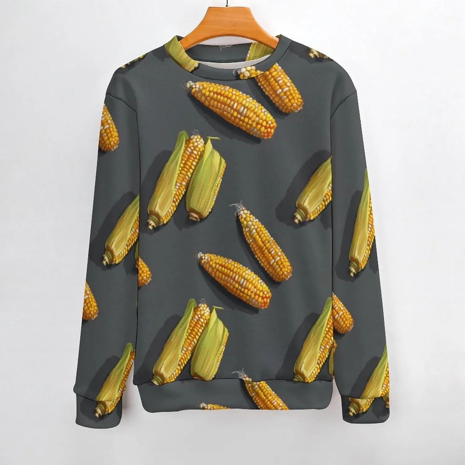 Yellow Corn On The Cob Crew Neck Sweater Oversized Long Sleeve Pure Cotton Casual Knit Pullover Sweatshirt
