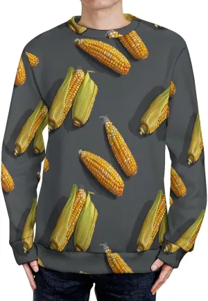 Yellow Corn On The Cob Crew Neck Sweater Oversized Long Sleeve Pure Cotton Casual Knit Pullover Sweatshirt