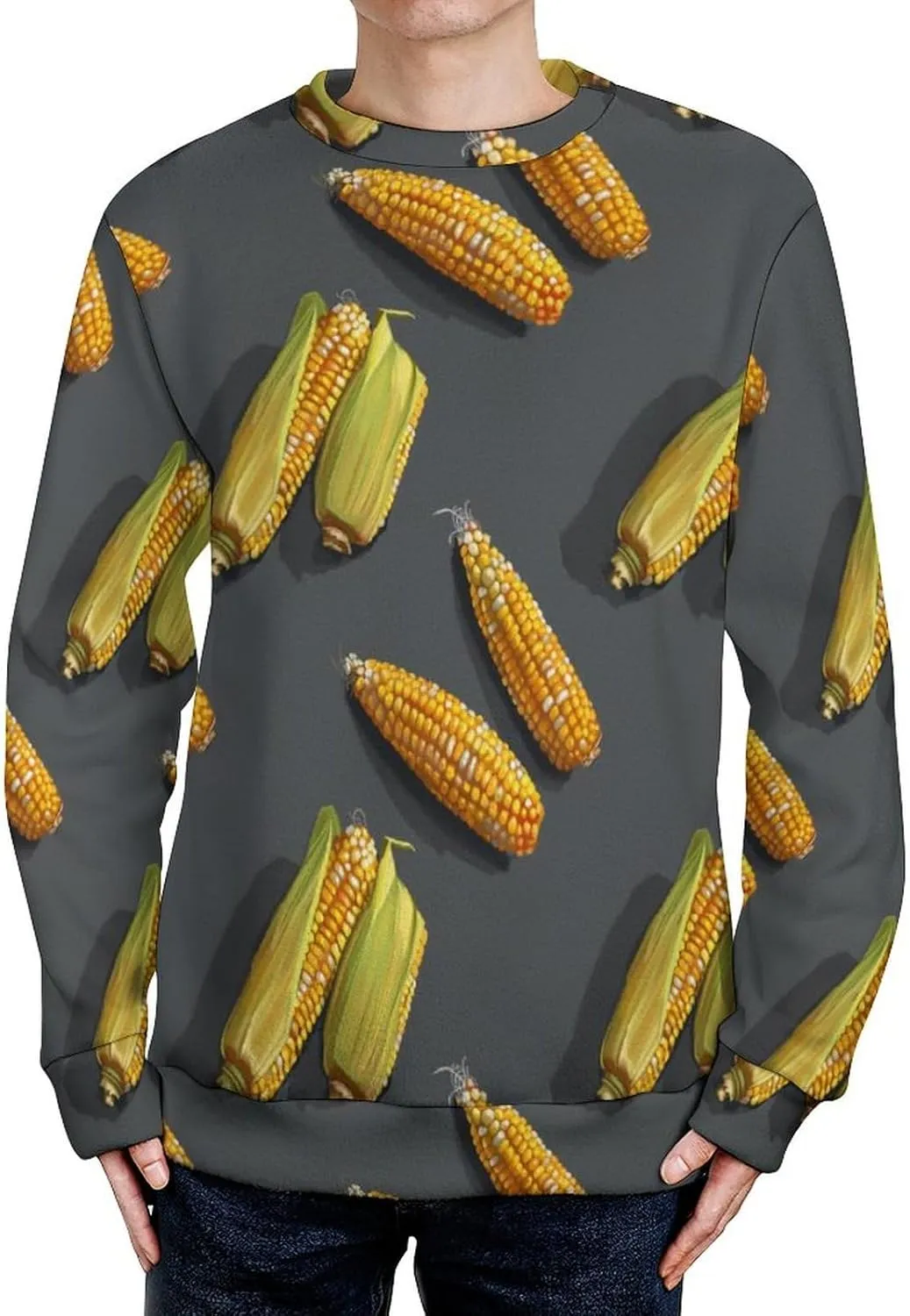 Yellow Corn On The Cob Crew Neck Sweater Oversized Long Sleeve Pure Cotton Casual Knit Pullover Sweatshirt